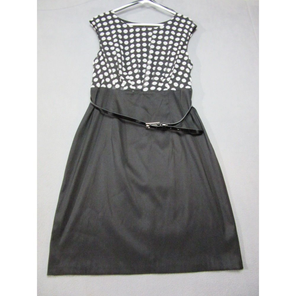 Alyx Dress Womens 14 Black White Polka Dot Colorblock Stretch Fit & Flare Belted